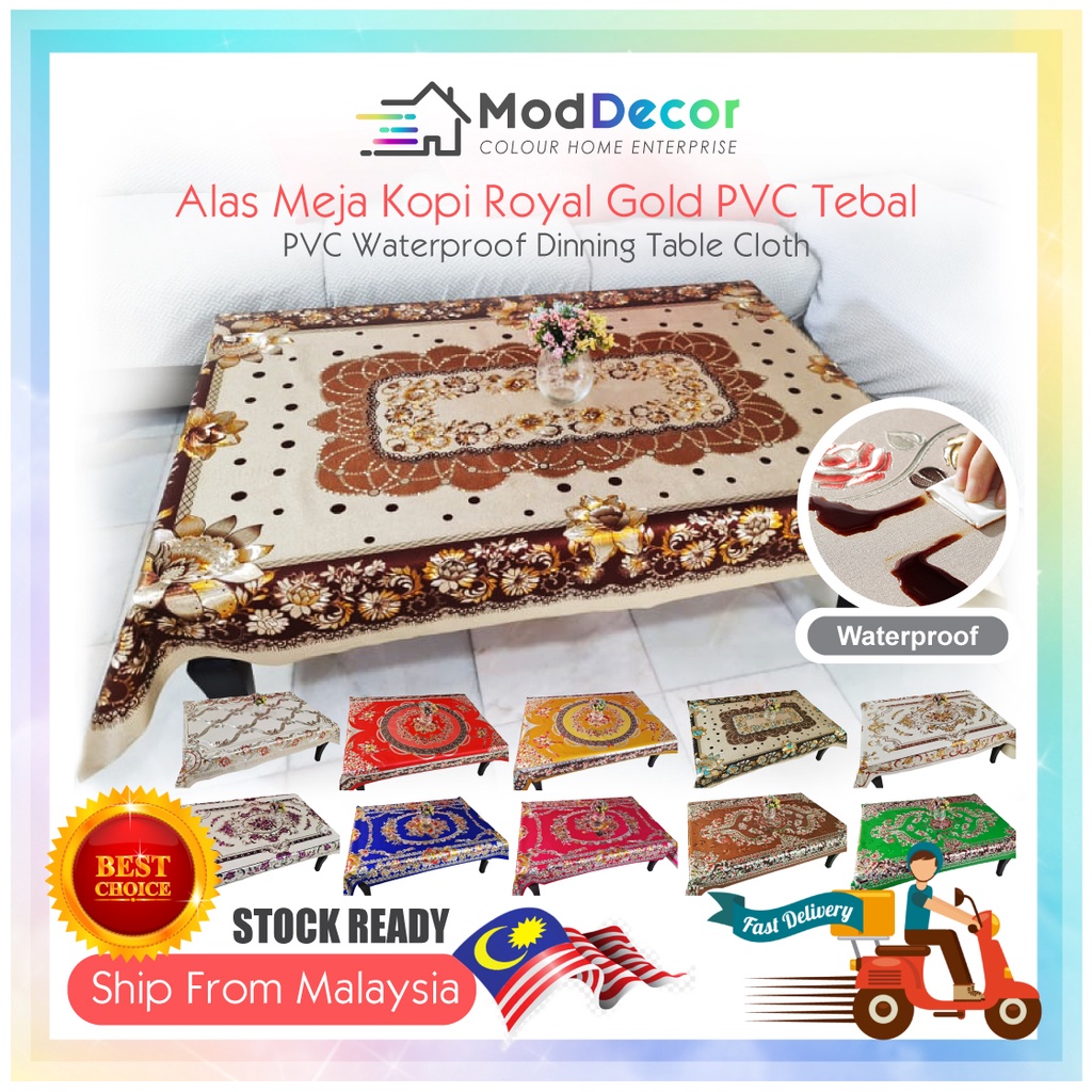 Alas Meja kopi / Alas Meja Sofa Royal Gold Metalic PVC Berkualiti Tebal ...
