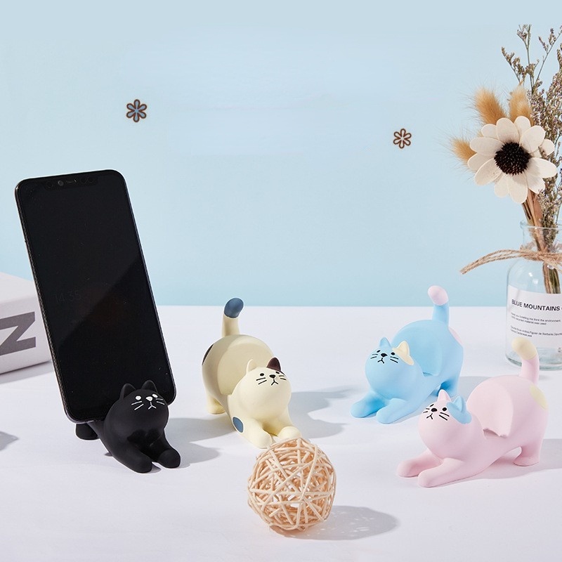 Zakka Groceries Cat Resin Crafts Mobile Phone Stand Holder Car Desktop Ornaments Birthday Gift
