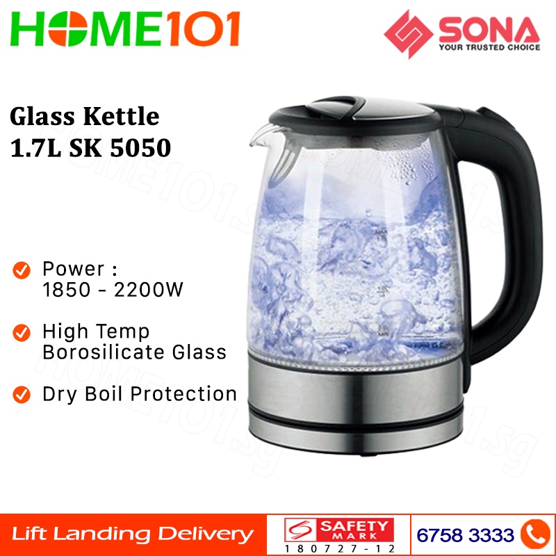 Sona Borosilicate Glass Kettle 1.7L SK 5050 Shopee Singapore