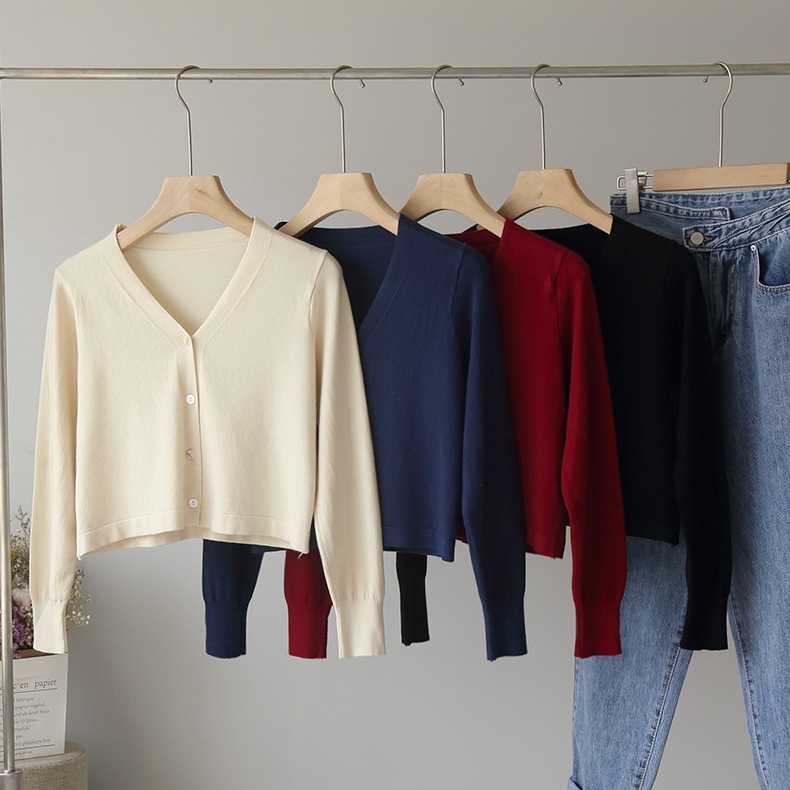 Long Sleeves Wrap Solid Color Deep V-Neck Cardigan&Pants Suits main image 1