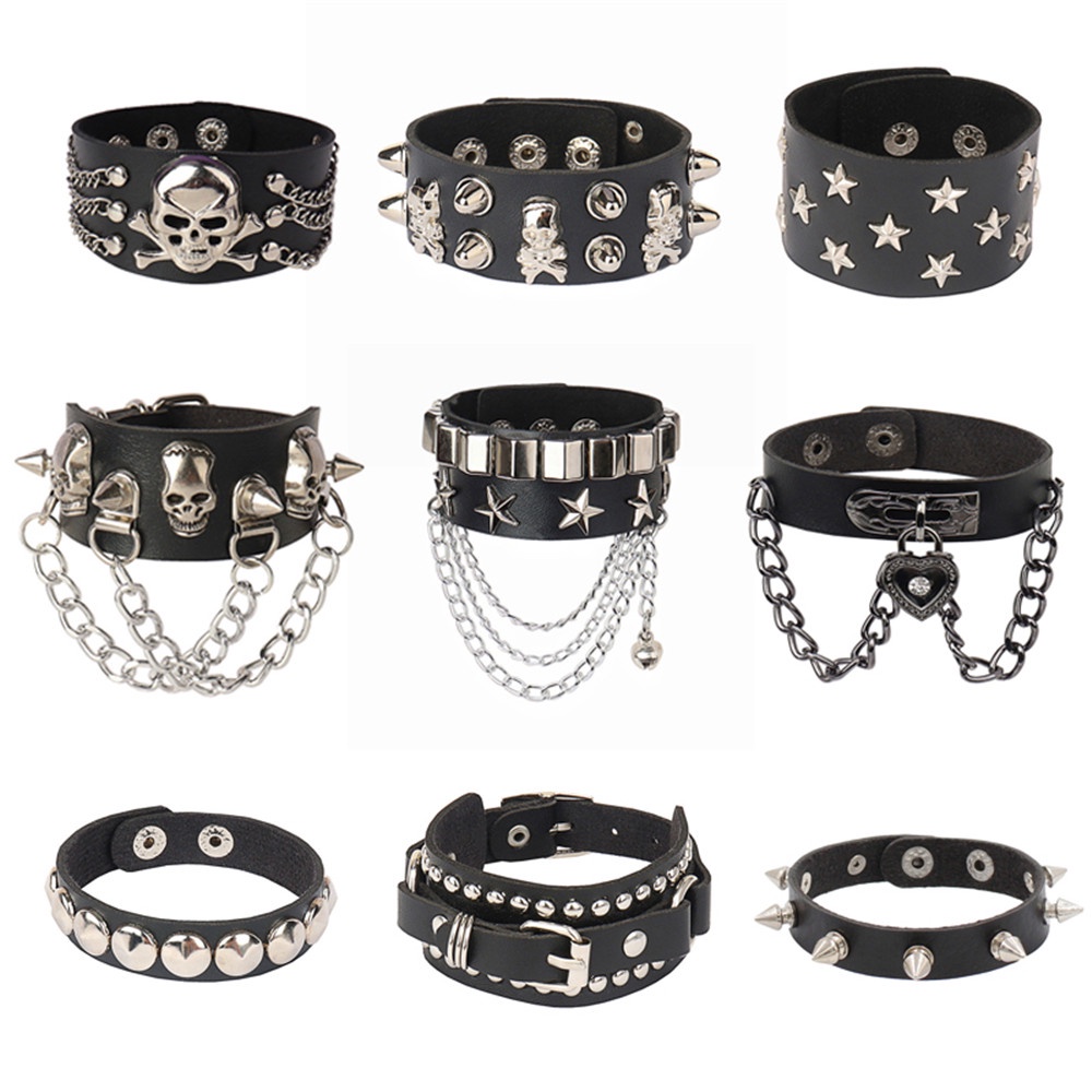 New Spiked Studded Bracelet Black Leather Rivet Punk Bracelet Cuff