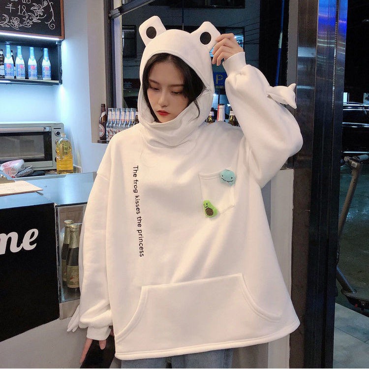 Frog Head Hoodie Korean Pullover Pocket Sweater Padded Hooded Jacket Cute Cartoon Design Couple Hoodies Shopee Singapore