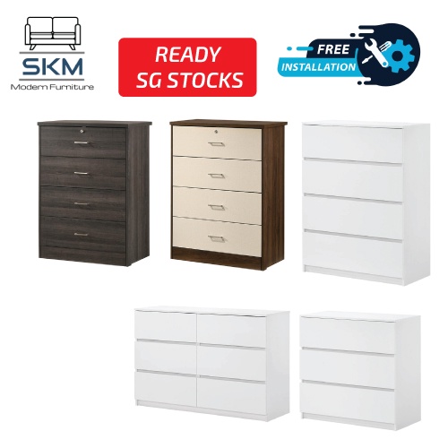 Chest of Drawers Wooden in walnut white oak Storage [SG SELLER