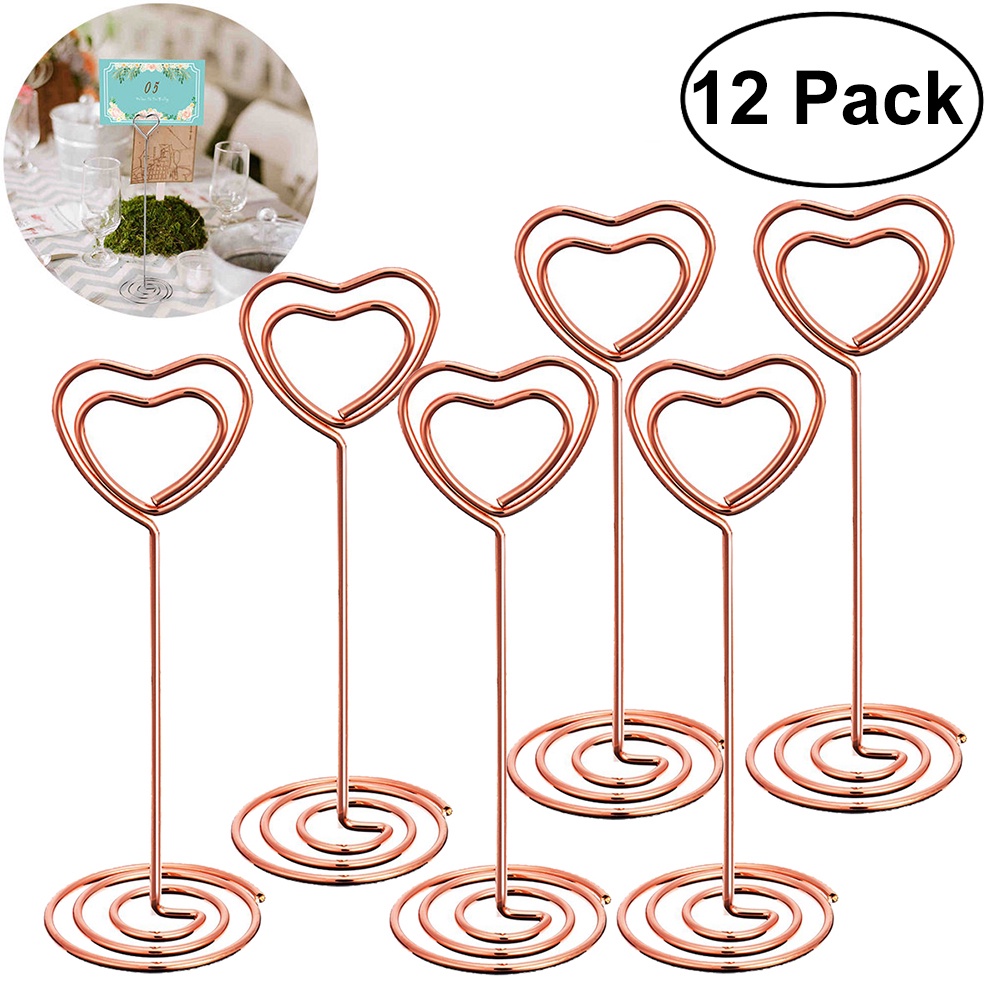 12 Pcs Rose Gold Heart Shape Photo Holder Stands Table Number Holders