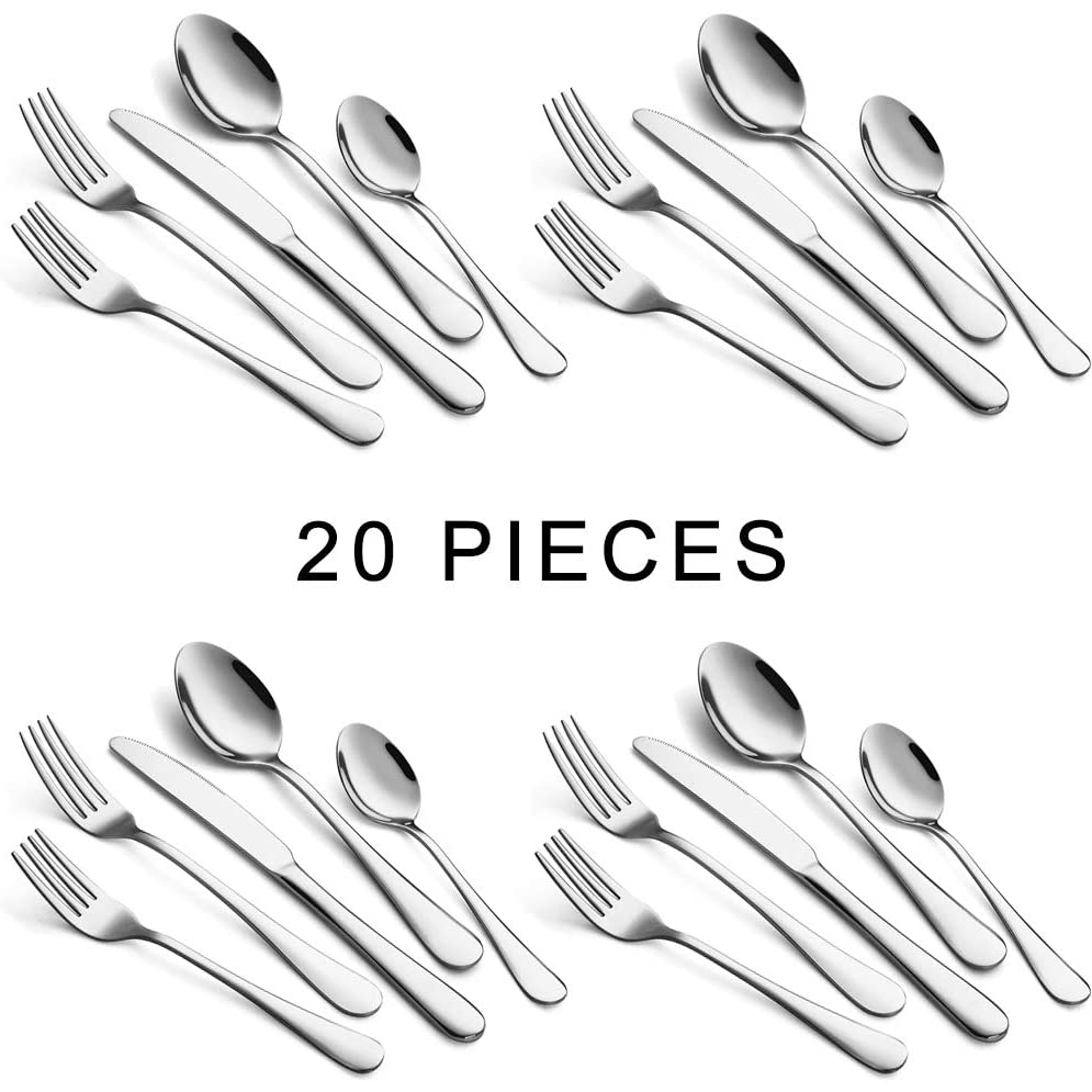 20-Piece Flatware Set, Stainless Steel Utensil Silverware Metal Cutlery ...