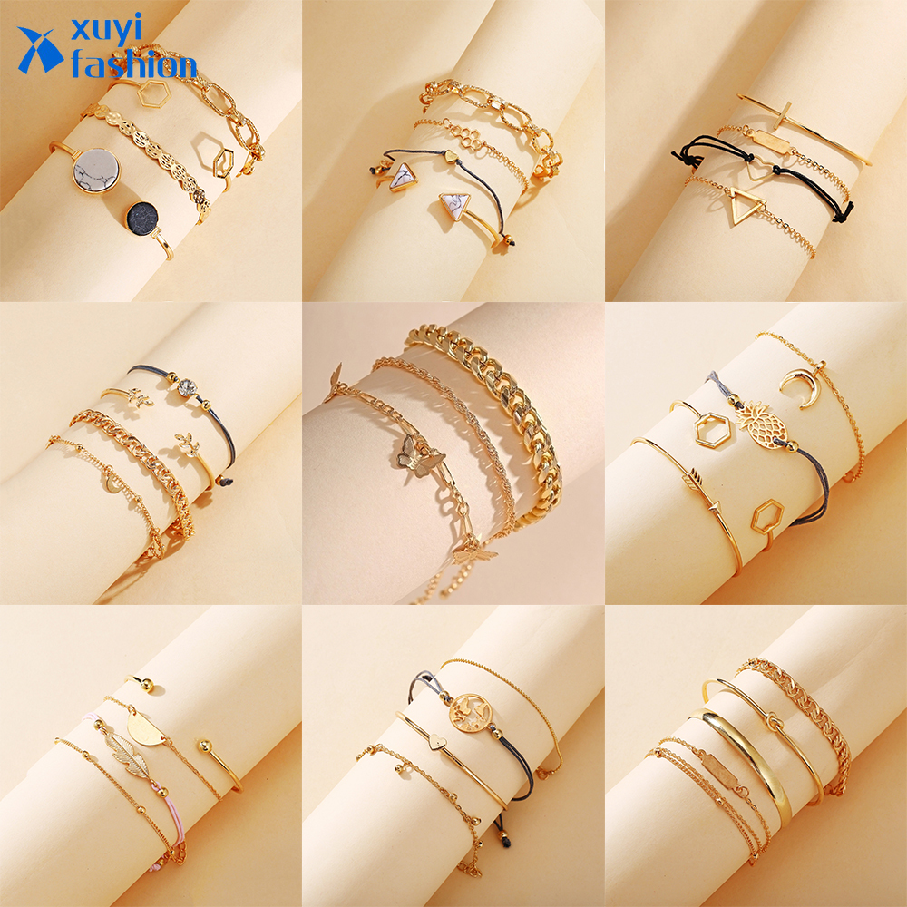 Fashion Gold Retro Butterfly Bracelet Personalized Mutilayer Chain Bracelet Set Women Jewelry Set Accessories