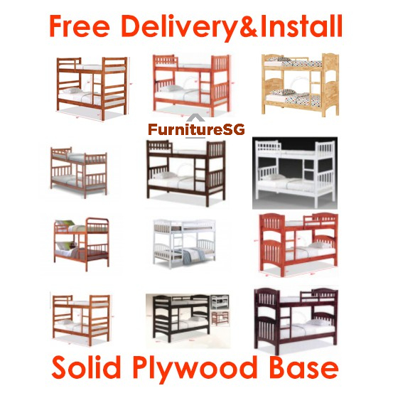 (FurnitureSG) Soild Wooden Double Decker Bunk Bed | Shopee Singapore