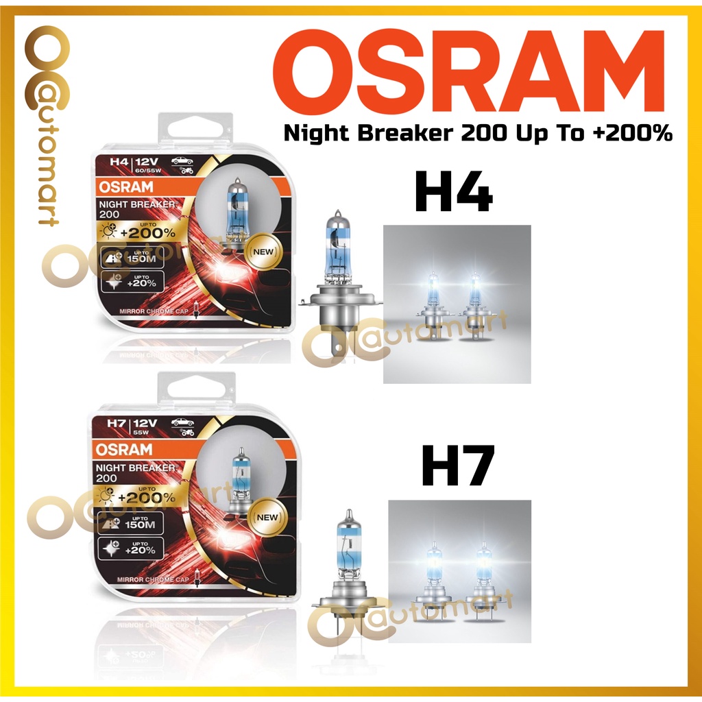 Osram Night Breaker 200 Up to +200% Headlamp Fog lamp Bulb H4 and H7 ...
