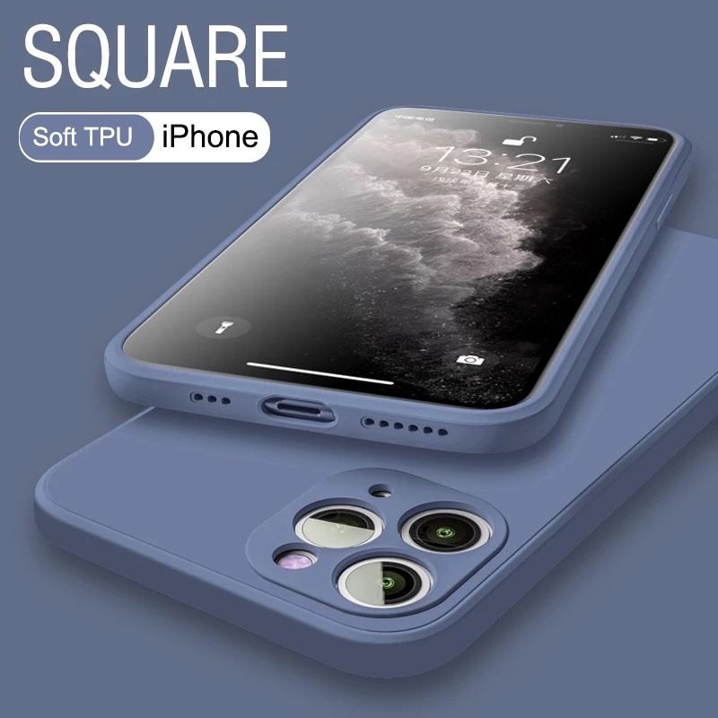 Compatible for iPhone XS Max X XR 6 6s 7 8 Plus SE 2020 Square Soft TPU Candy Color Silicone Case Shockproof Cover