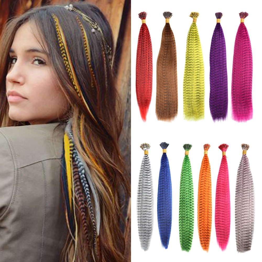 10 Pieces Colored Strands Synthetic Hair Extension False Rainbow ...