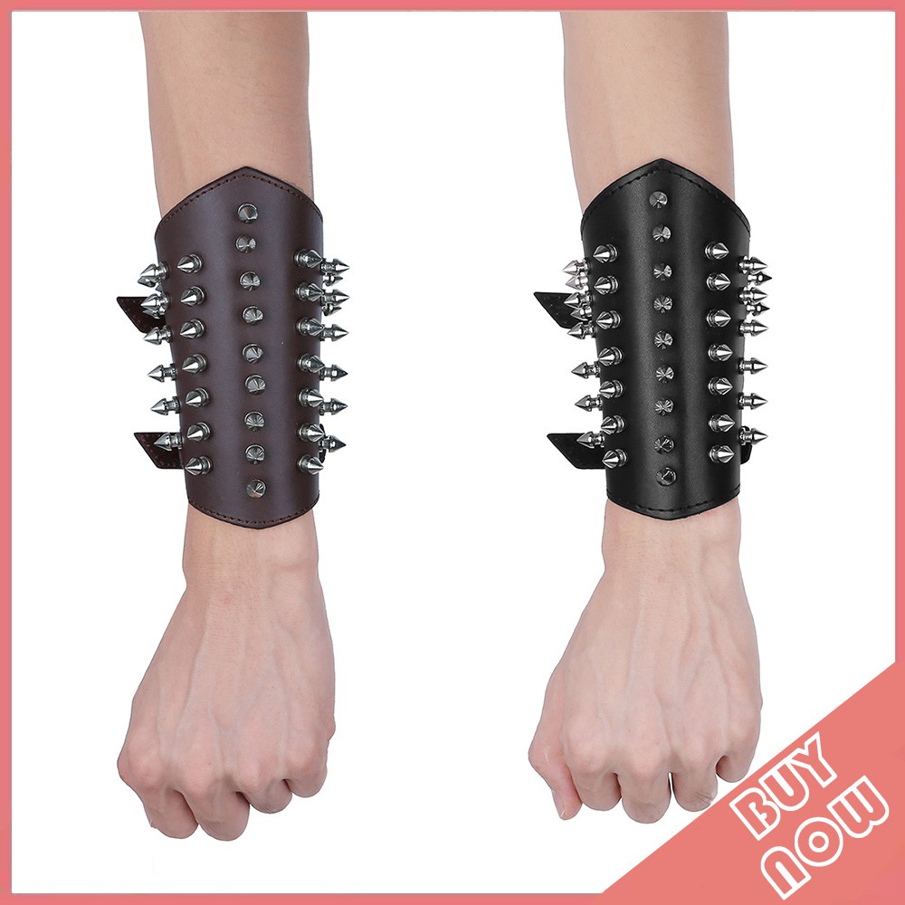 Unisex Faux Leather Metal Spikes Gauntlet Wristband Armband Medieval Bracers Protective Arm Armor Cuff Shopee Singapore