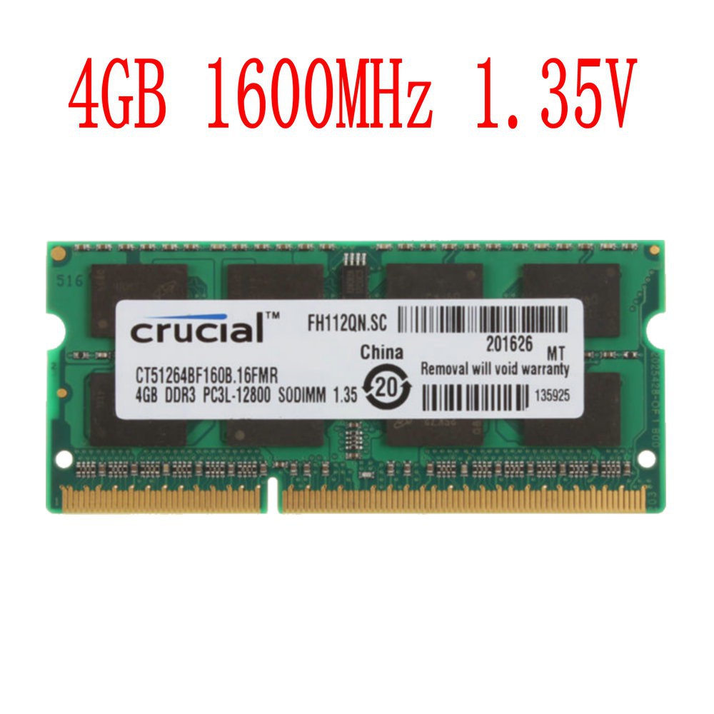 Crucial 4GB 204pin DDR3L-1600MHz PC3L-12800 Sodimm Laptop Memory Notebook  1.35V