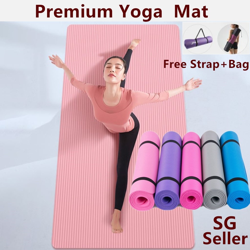 SG Seller 10mm NBR Yoga mat Free strap+Bag Non Slip Exercise/sport mats