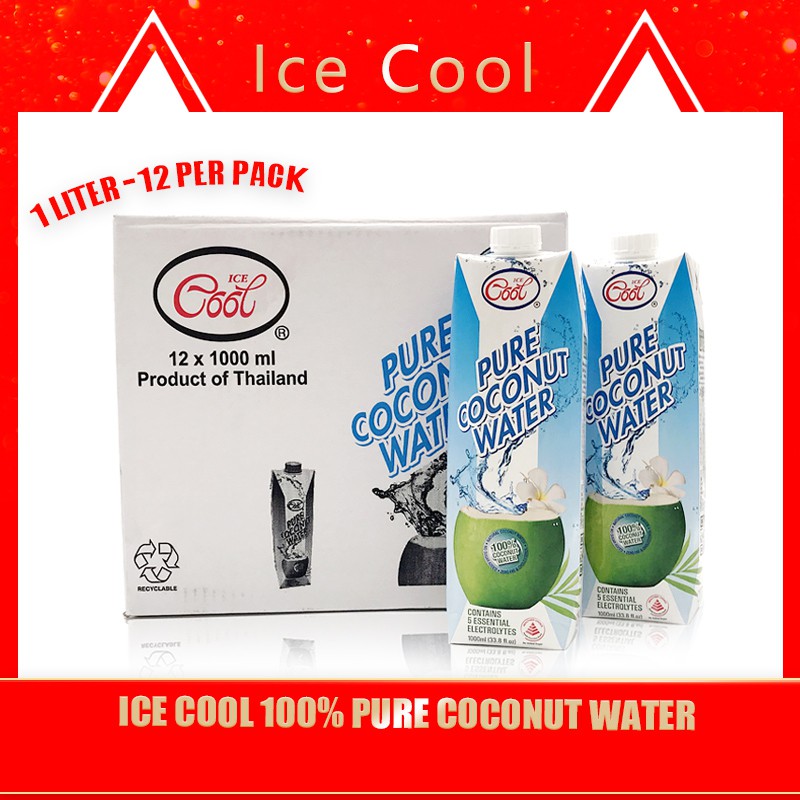 Ice Cool 100% Pure Coconut Water 1 Liter - 12 per pack Halal | Shopee ...