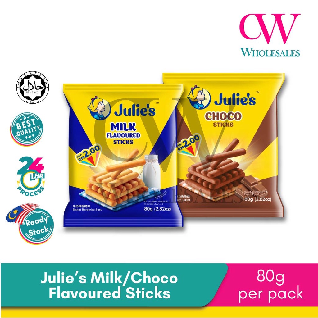 Julie's Milk Flavoured Sticks Julie Choco Stick 80g per pack | Shopee ...