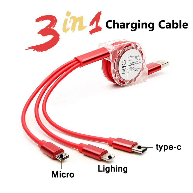 Telescopic Three-in-one Data Cable Charging Cable Multi-function Mobile ...