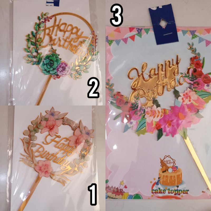 Topper Happy Birthday Round Flowers Selected Random (per pcs) | Shopee ...