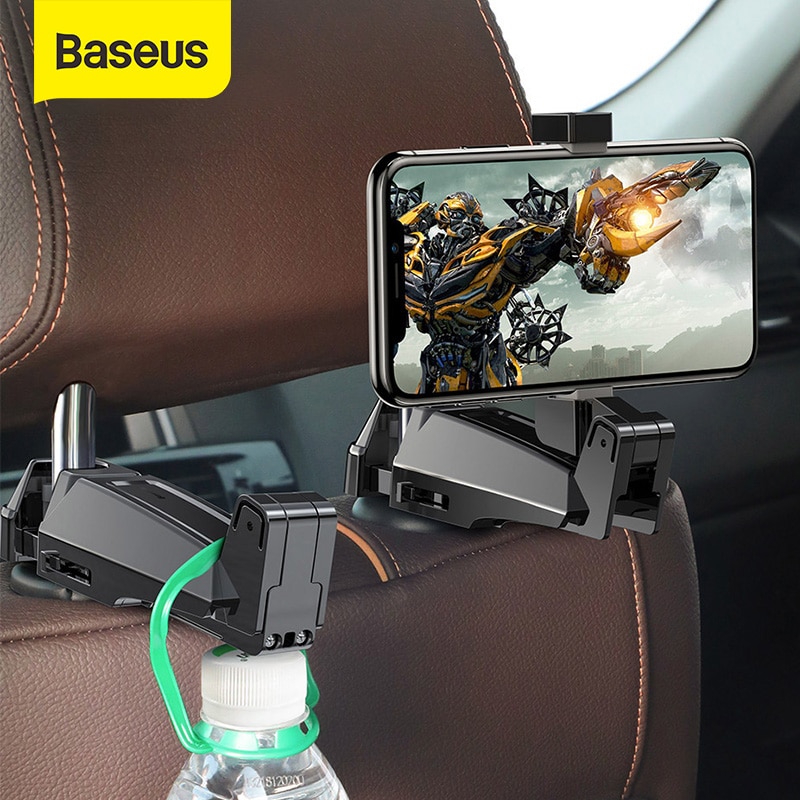 Baseus 2 in 1 Car Headrest Hanger Hook With Phone Holder Back Seat Hook For Cloth Grocery Bag Purse Organizer Multifunction Clip car Accessories
