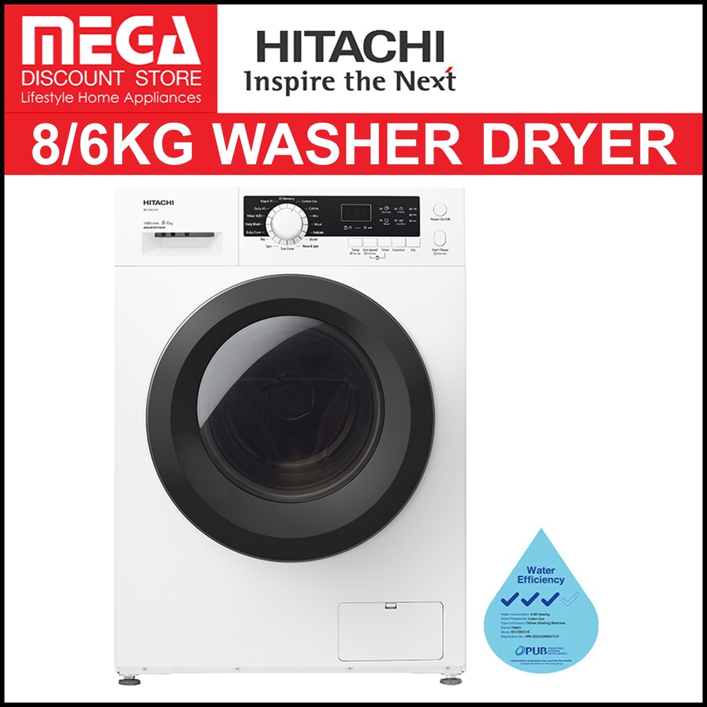HITACHI BDD80CVE 8/6KG WASHER DRYER (3 TICKS) Shopee Singapore