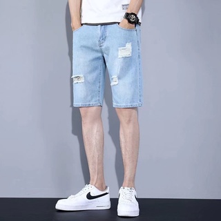 Denim Shorts Men's Korean Version Trendy Ruffian Handsome Slim