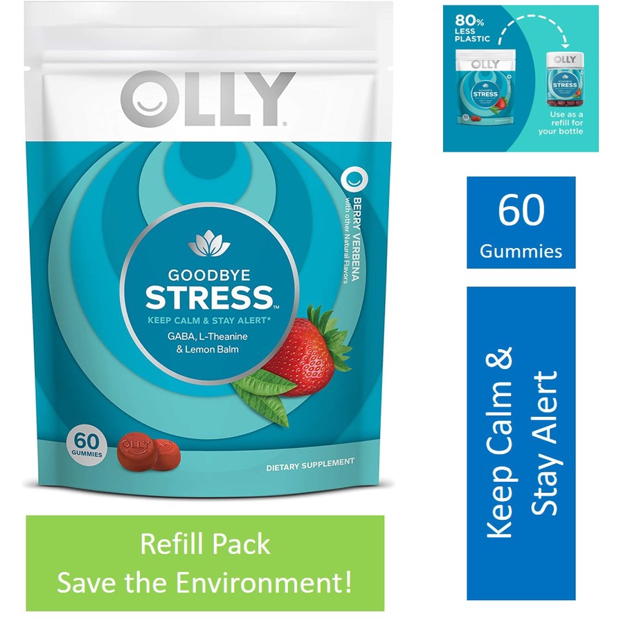 OLLY Goodbye Stress Gummy Refill Pack, (Expiry Aug 2022) GABA, L