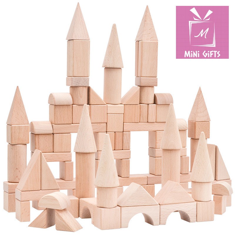 100PCS Set Natural Beech Wood Stacking Blocks Wooden Building Blocks