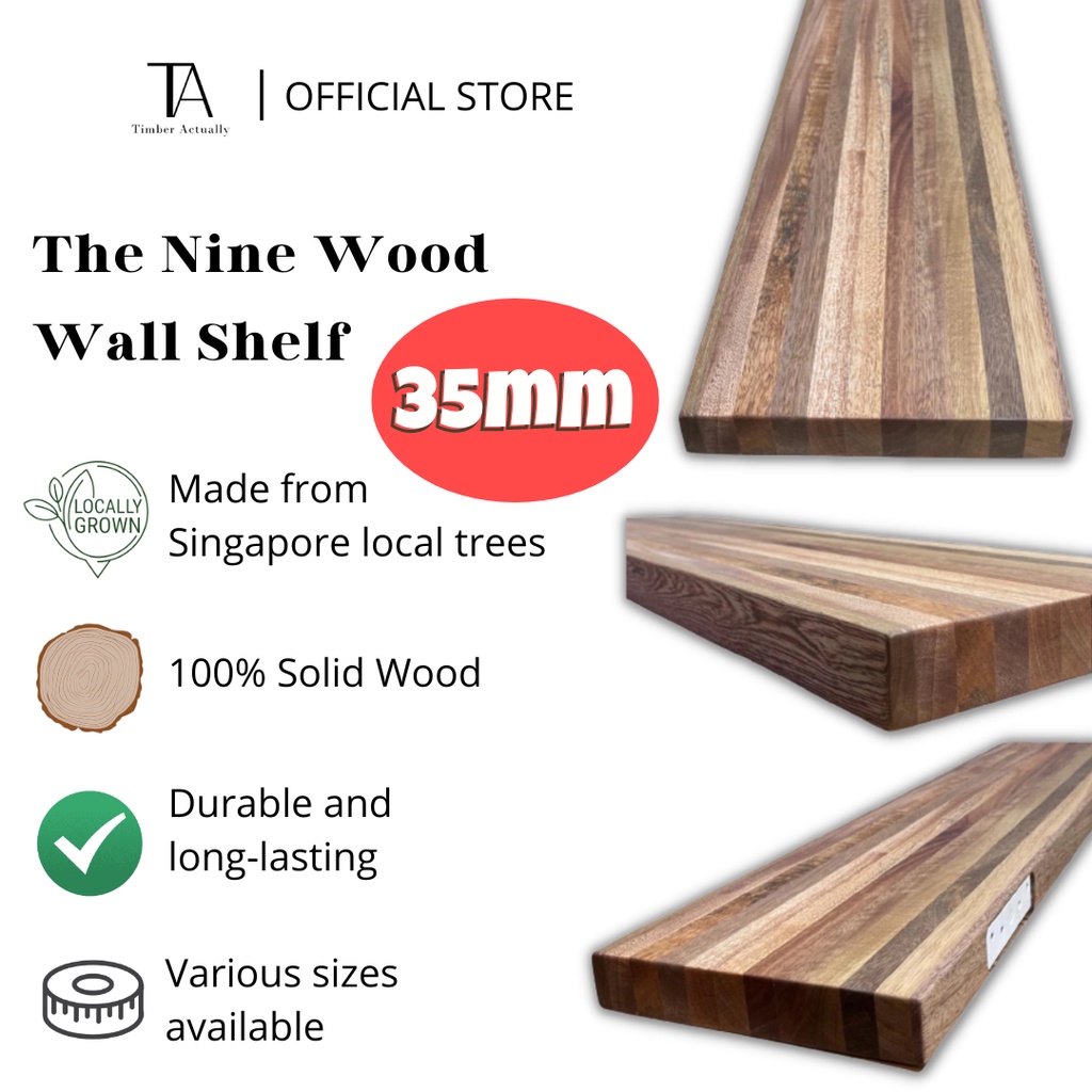 [SG STOCK] 35mm Thickness The Nine Shelf Wall Shelf Floating Wood