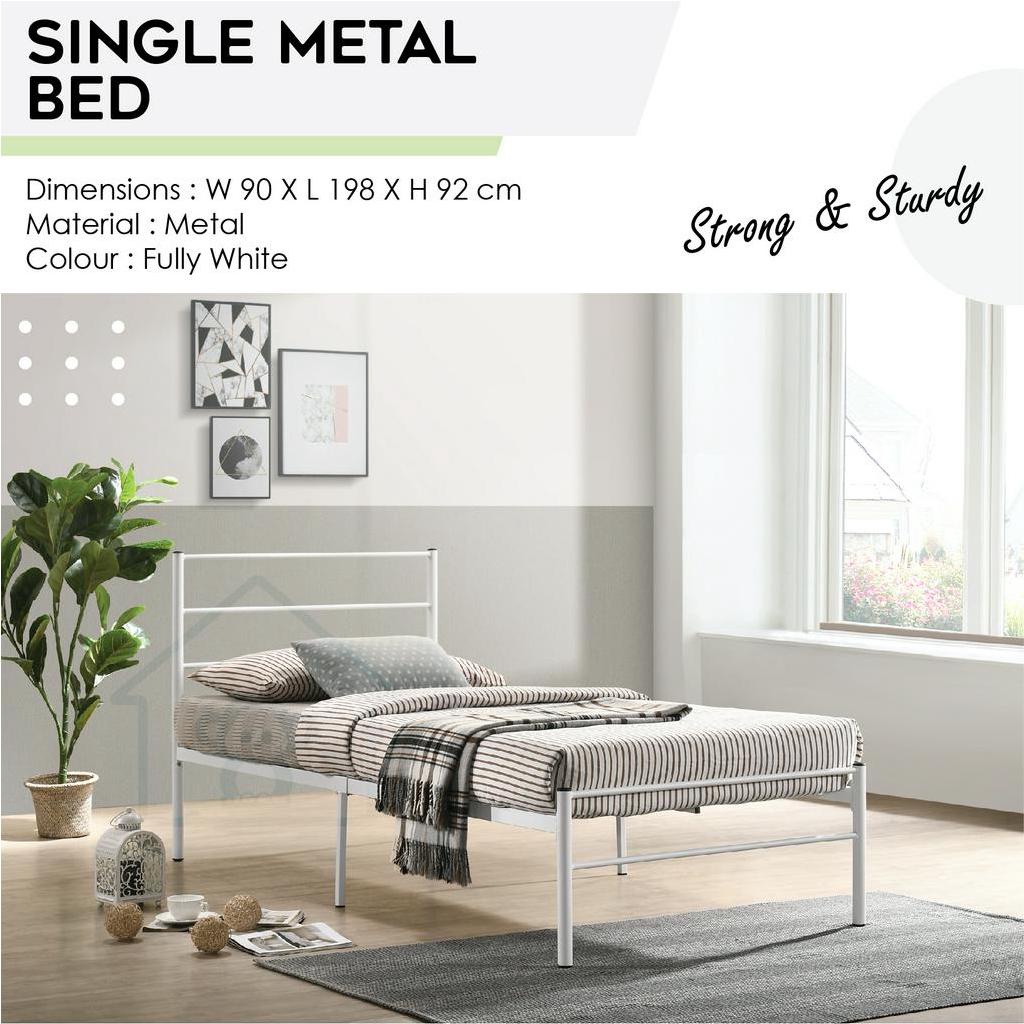 SINGLE METAL BED FULLY WHITE/METAL BED/SINGLE BED/METAL BEDFRAME/BED