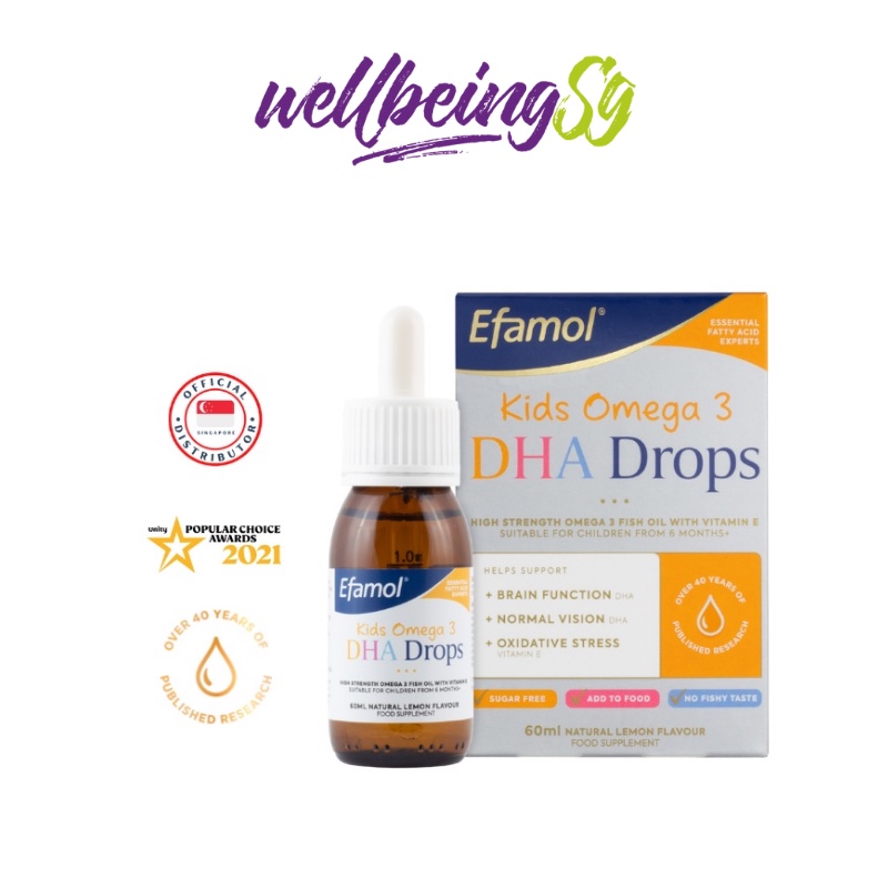 Efamol Kids Omega 3 DHA Drops, 60ml Natural Lemon Flavor Wellbeing