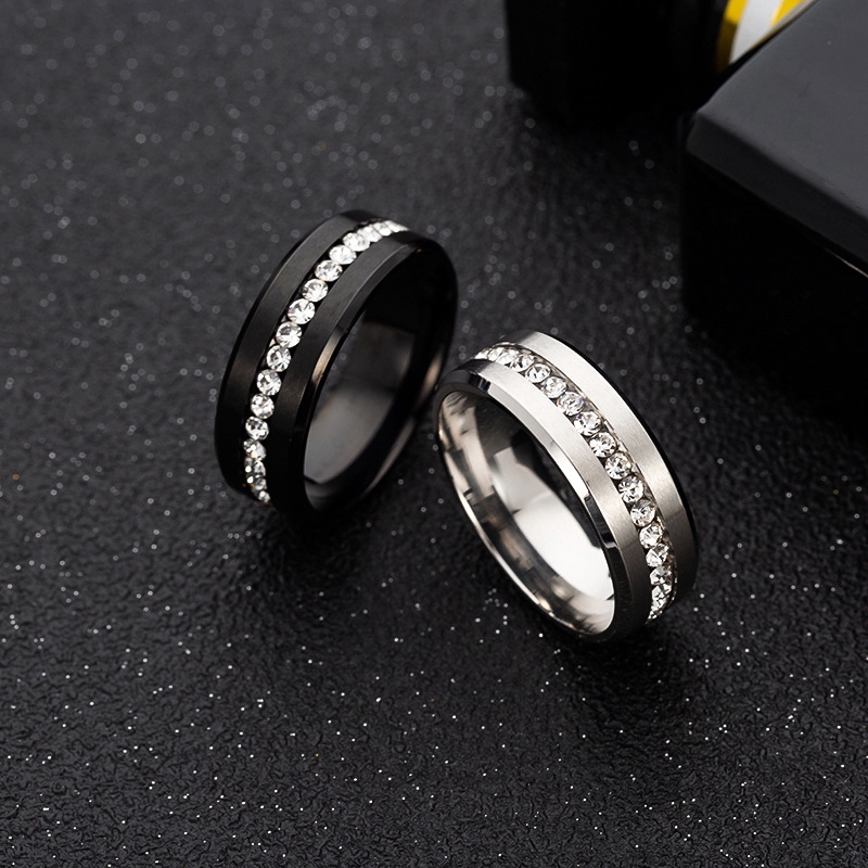 Brand new fashion titanium steel 8mm wide ring set with zircon,simple ...