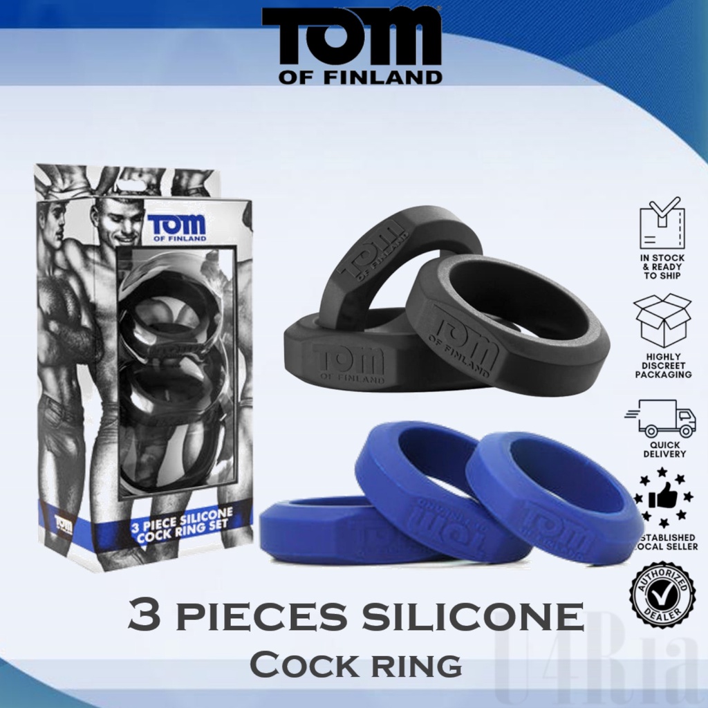 Tom Of Finland 3 Piece Silicone Cock Ring Set Blue or Black (Authorized ...
