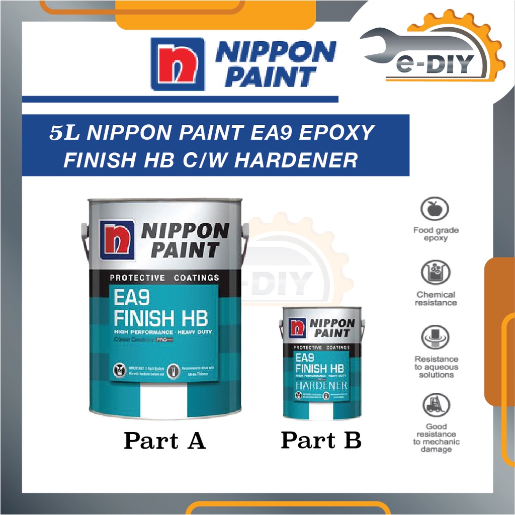 5L Nippon Paint Epoxy Finish EA9 C/W Hardener Cat Lantai Epoxy Shopee