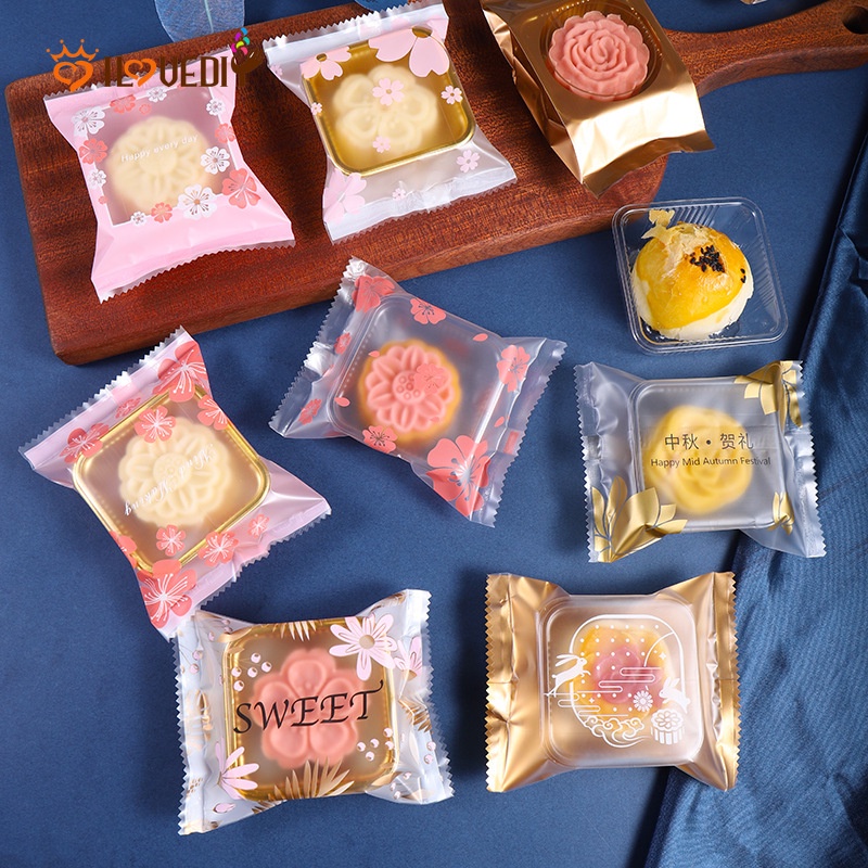 100 Pcs Mooncake Packaging Bag+100 Pcs Mooncake Holder Tray Set/ Food ...