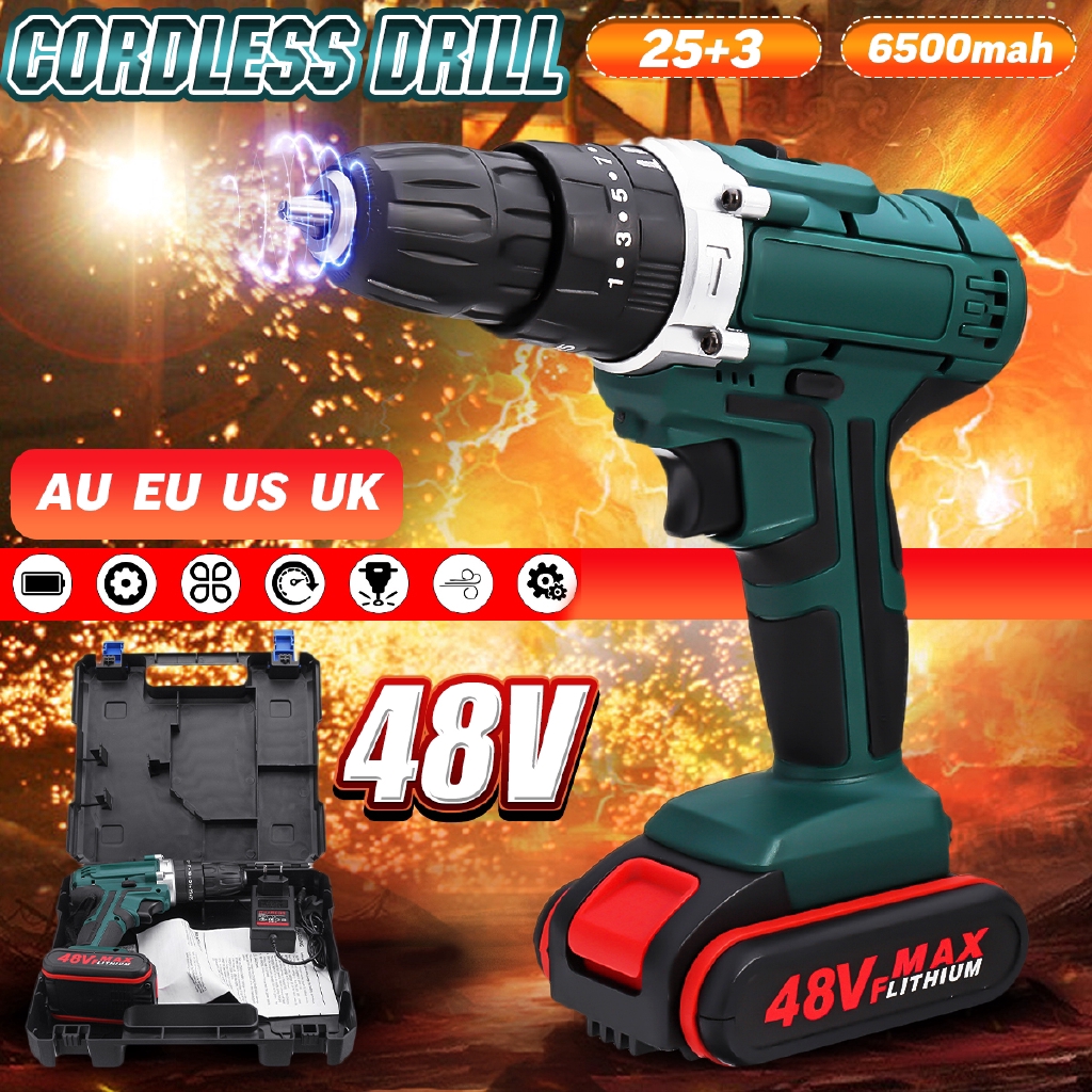 48V 6500mah impact 2 Speed battery Power Drills Screwdriver 25+3 Torque ...