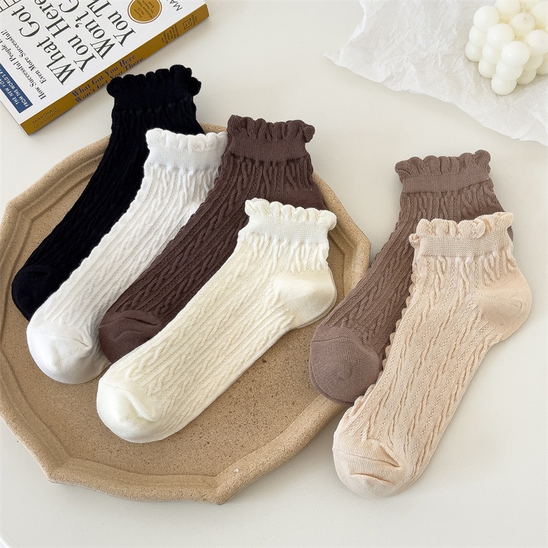 1pair Women Ruffle Trim Casual Crew Socks, For Lolita