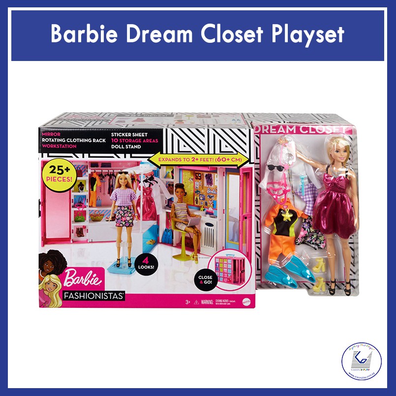Original Mattel Barbie Dream Closet with Blonde Barbie Doll and Accessories Play Set Girls Kids Shopee Singapore