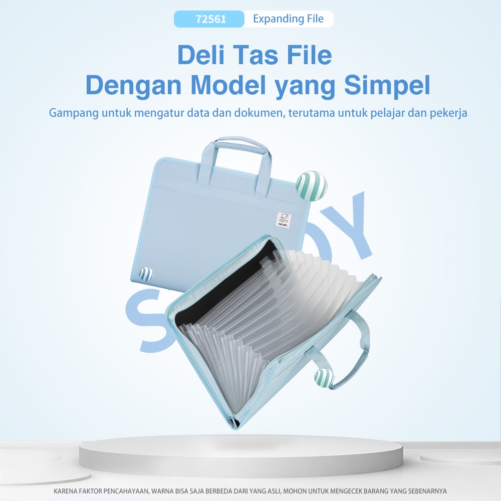 Deli File Folder Document Bag Tas Dokumen File A4 Warna Pink Biru 13 Sekat 72561 - Gambar 2