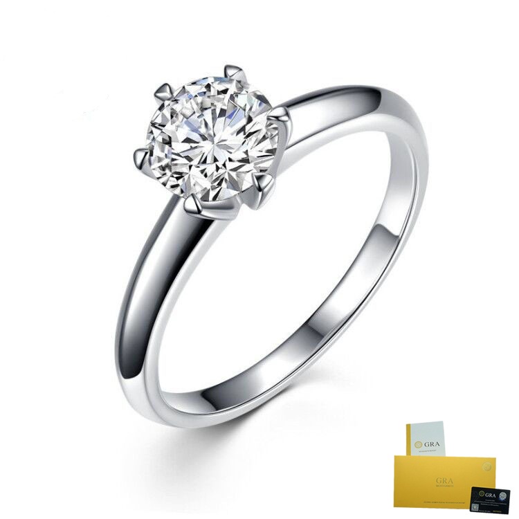 [with Gra Certificate]S925 Silver Moissanite Ring Classic White Diamond Ring Fine Jewelry