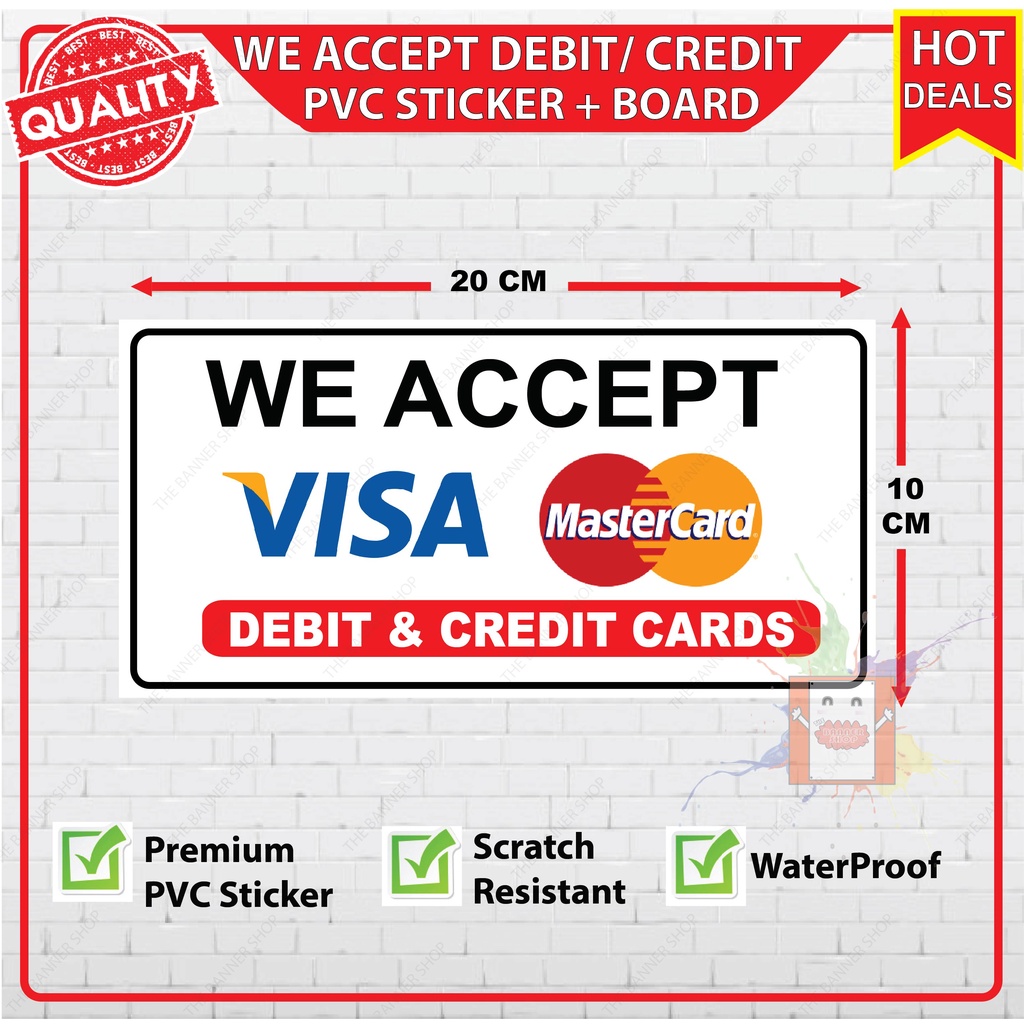 We Accept Credit & Debit Cards Master Visa PVC Sign Sticker + Board ...