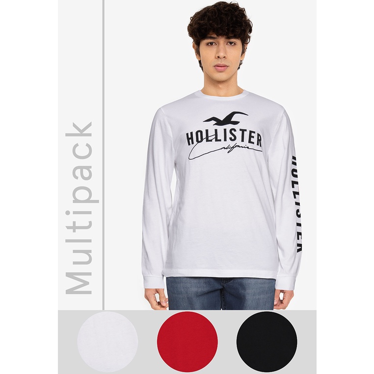 Hollister Long Sleeve Top Tech Logo Sleeve Print in White - White