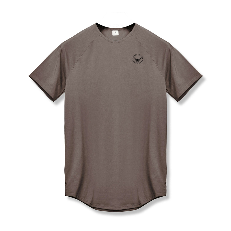 Raglan Fitness Short Sleeve T shirt Men Slim Fit Gym Clothing Bodybuilding Tight Sportswear T-shirt Quick Dry Training Tee shirt