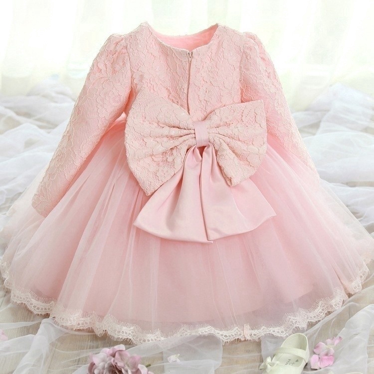 Toddler Baby Girl 1st Birthday Dress Lace Christening Gown Long Sleeve Bow  Dress | Shopee Singapore