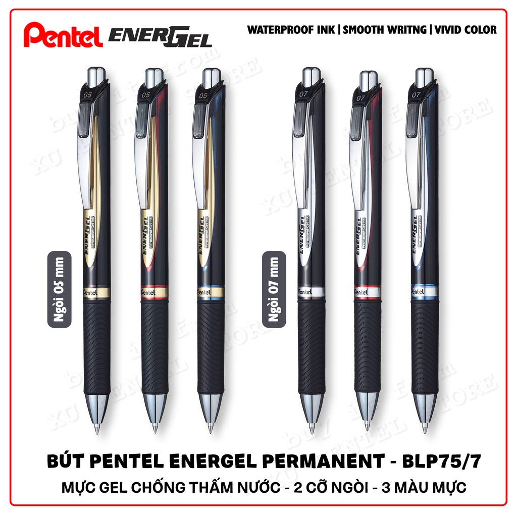 Pentel Energel Permanent Waterproof Gel Pen 0.5 / 0.7mm - BLP75 / 7 ...