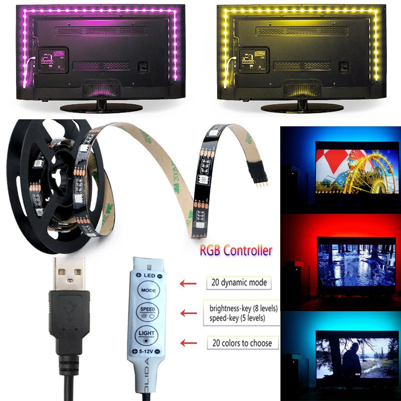 USB LED Lights Strip 5V 5050 RGB Color Changing with Control from 0.5m ...
