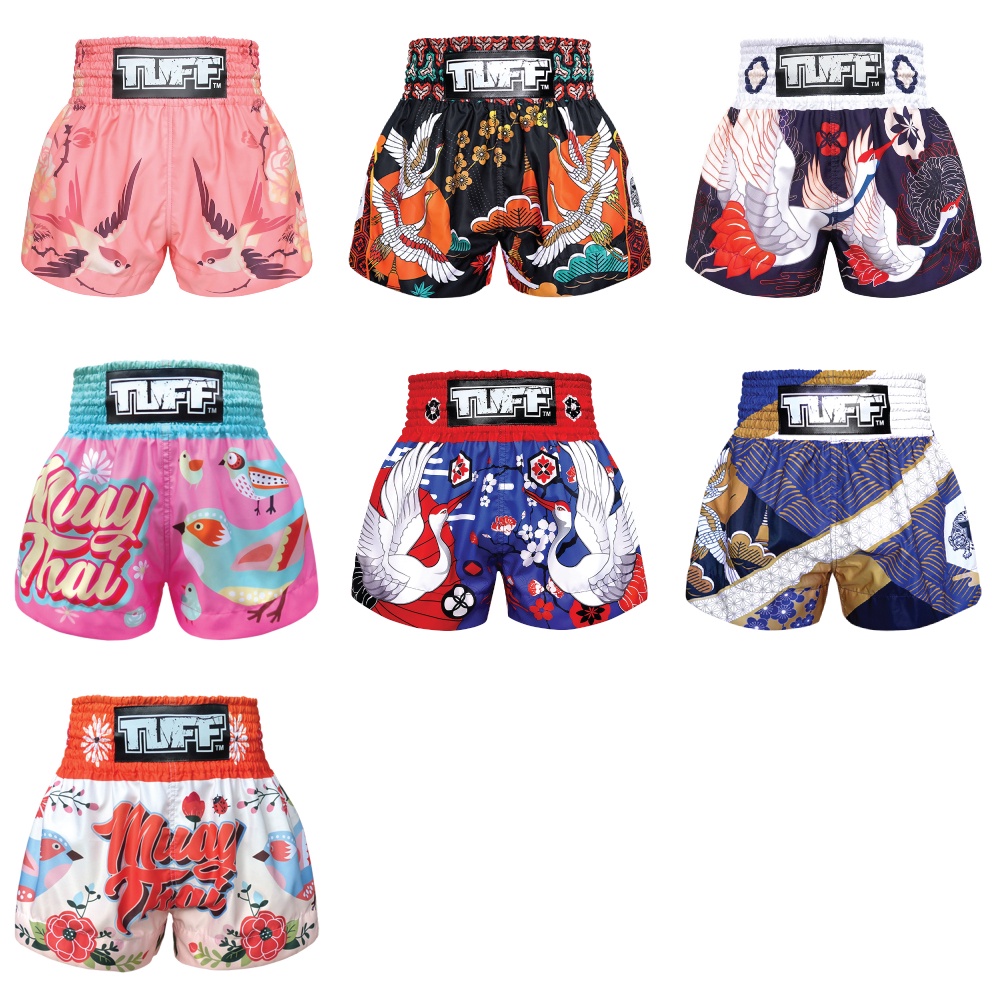 Houndstooth White And Purple Print Muay Thai Boxing Shorts