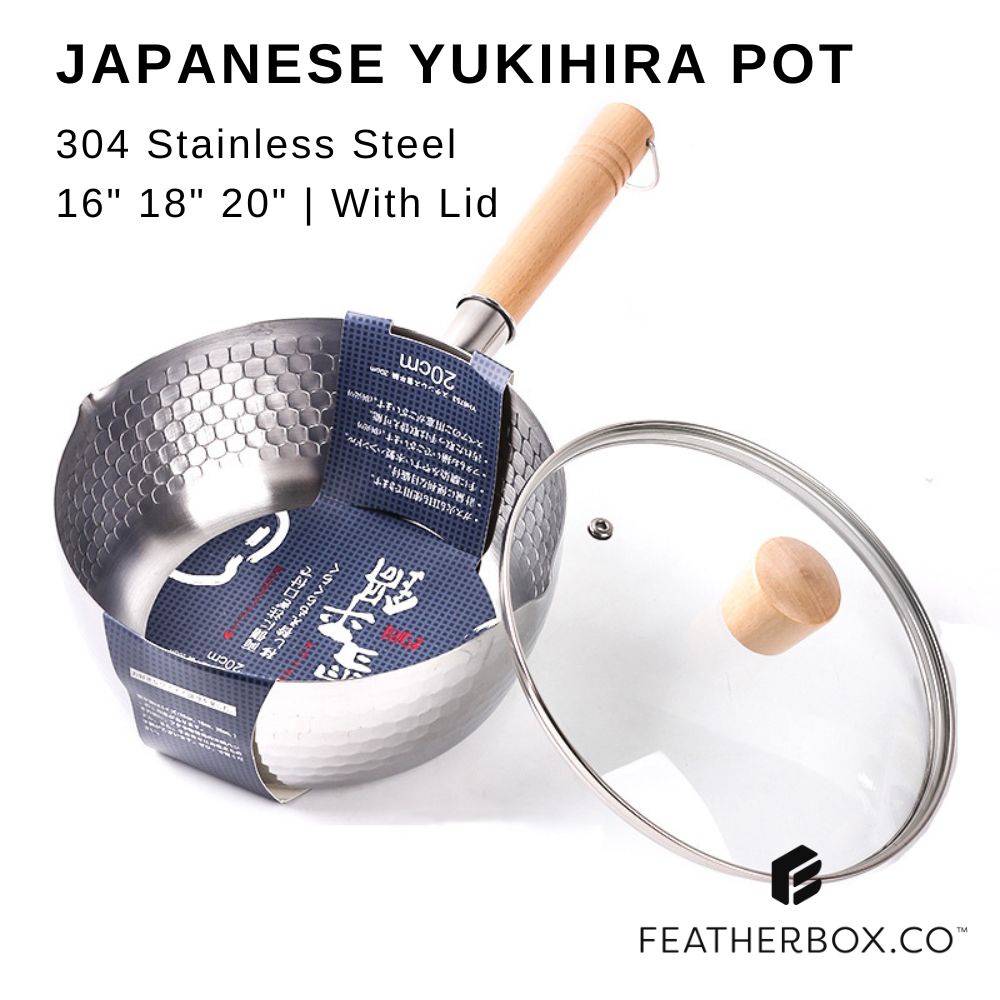 Japanese Yukihira Pot with Lid NonStick 304 Stainless Steel Snow Pan