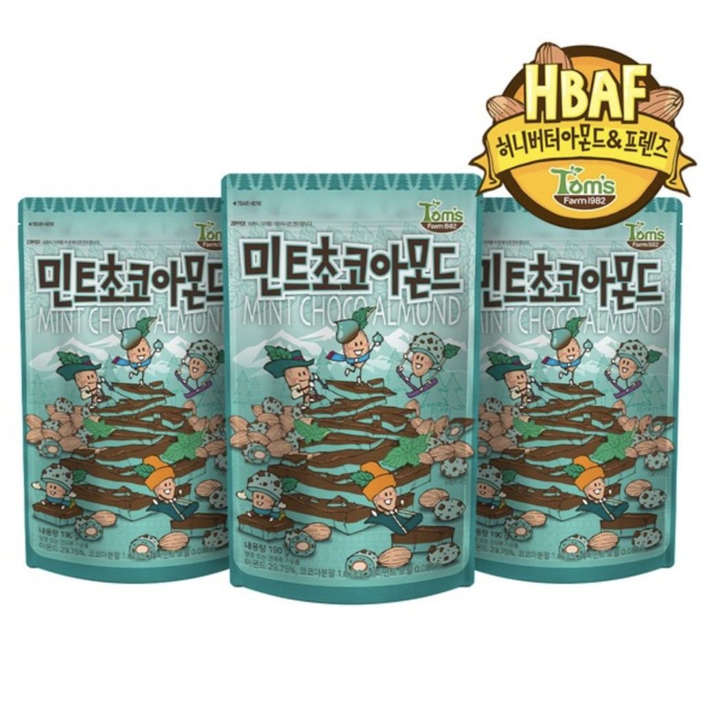 [GILIM] Tom's Farm Mint Chocolate Flavored Almond 190g x 3 Korean, healthy nut snack (NEW