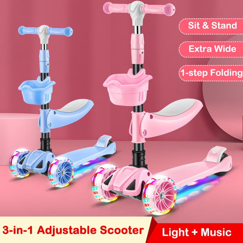 3-in-1 Adjustable Folding Kick Scooter for Kids