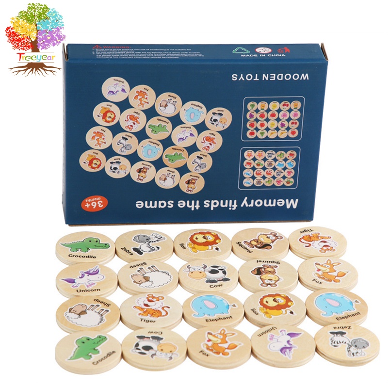 Treeyear Wooden Memory Matching Game for Toddlers 2-4 Years, Durable ...