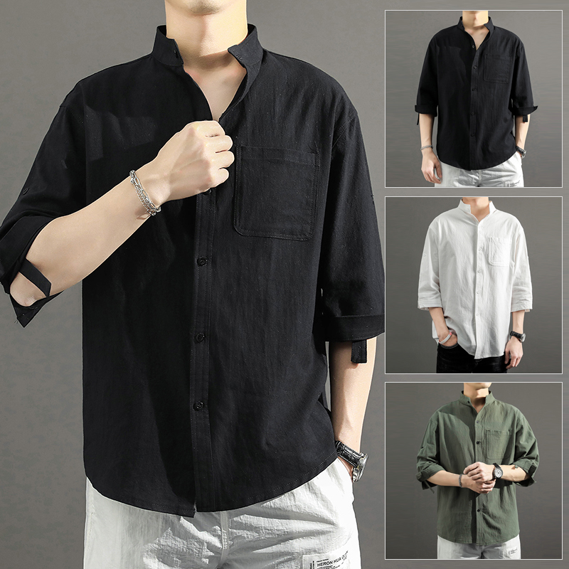 Mens black linen sale short sleeve shirt